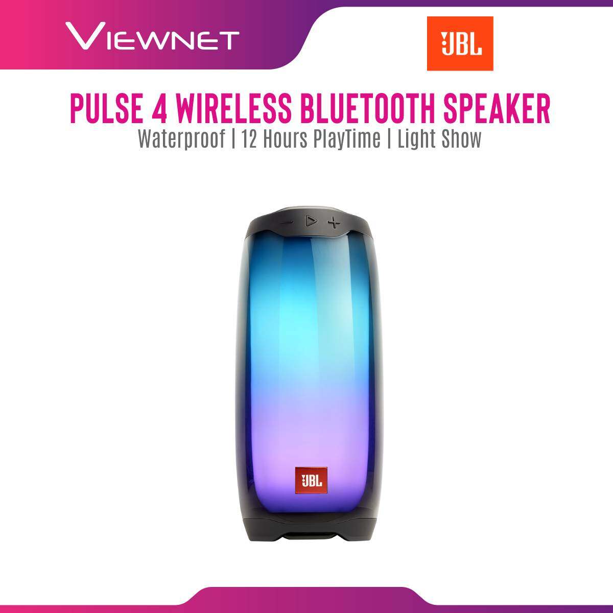 JBL Pulse 4 Waterproof Portable Bluetooth Speaker with Light Show, JBL signature sound, 12 Hours of Playtime