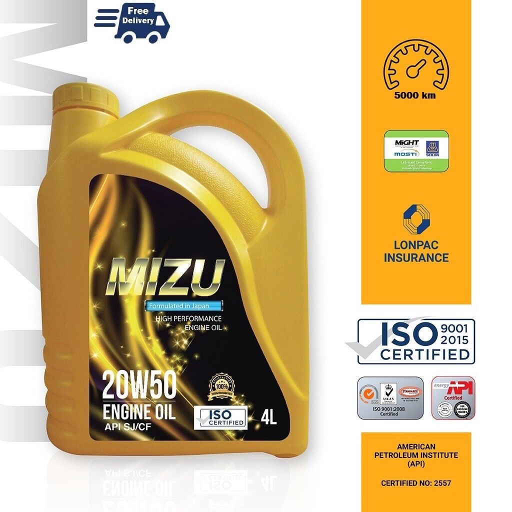 Mizu Mineral Engine Oil - 20W 50 (4L) [Free Sticker] minyak pelincir toyota perodua proton mazda nissan iswara saga wira