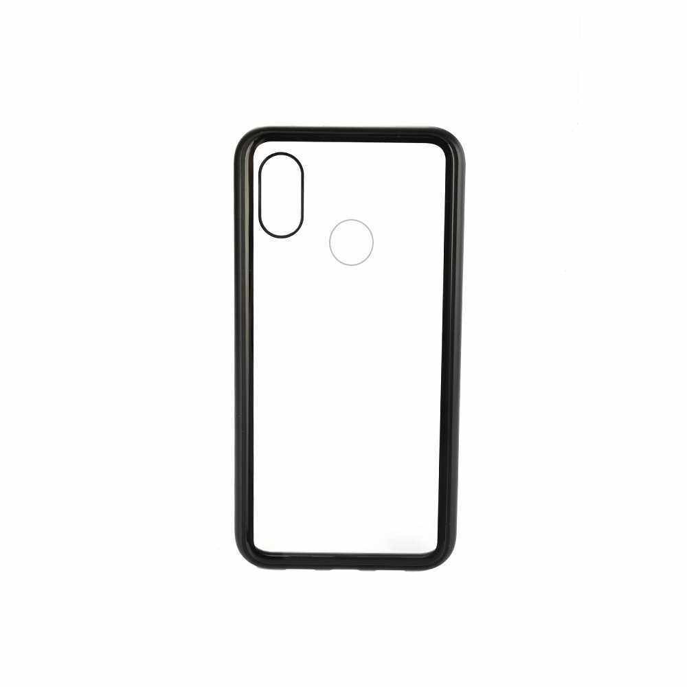 Metal-rimmed Mobile Phone Case Hardened Glass Magnetic Adsorption Protection Smartphone Cover Bumper Luxury Aluminum Frame Cases for Xiaomi 8 (Black)