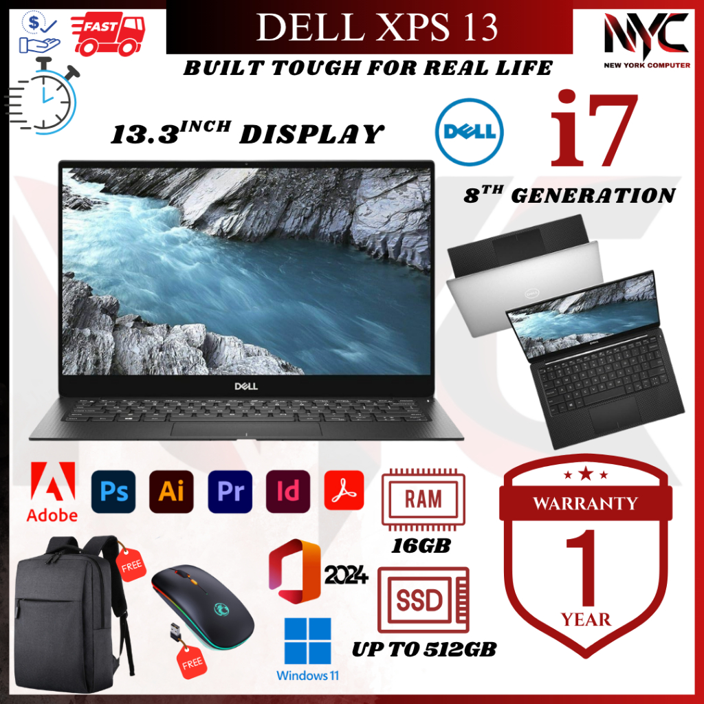 Dell XPS 13 i5/i7 5th/7th/8th/10th Gen 8GB RAM 512GB SSD