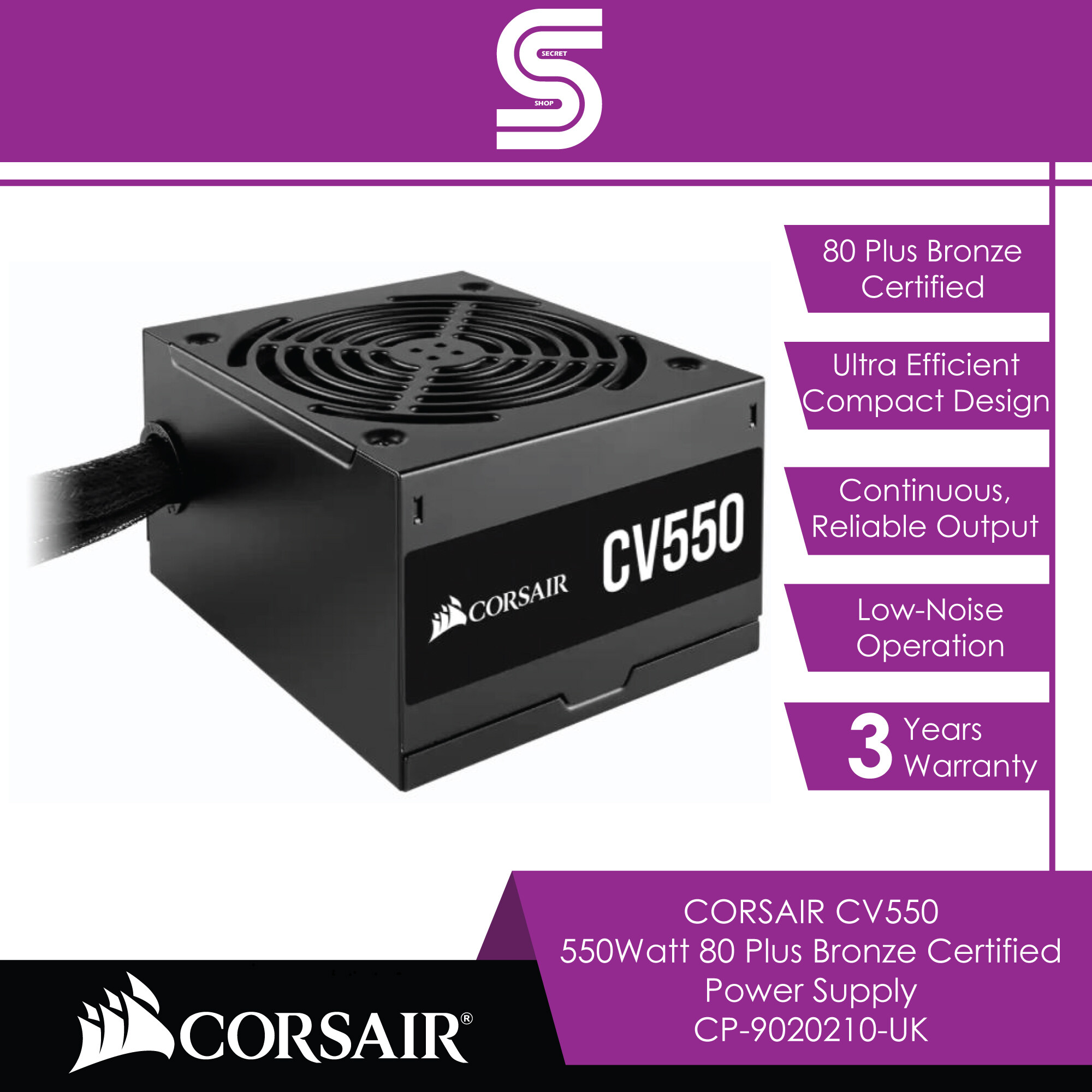 CORSAIR CV550 550Watt 80 Plus Bronze Certified Power Supply - CP-9020210-UK