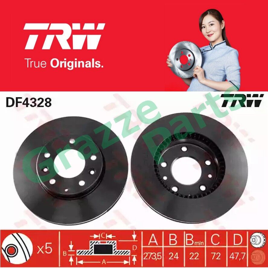 (2pc) TRW Disc Brake Rotor Front for DF4328 Mazda 6 1.8 GG 2002-2007 (273.5mm)