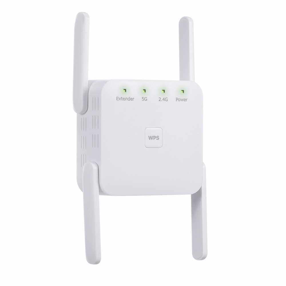 1200Mbps 2.4G 5G Dual Frequency WiFi Repeater WiFi Extender Wireless Signal Booster White for Home Office Use EU Plug (White)