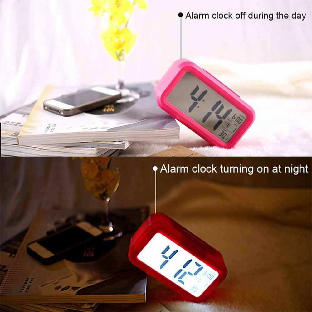 Smart Digital Alarm Clock with Date and Temperature Snooze Button on Top Battery Operated Rectangle Desk Clock with Night Light for Bedroom Kids Children Girls Boys (White)