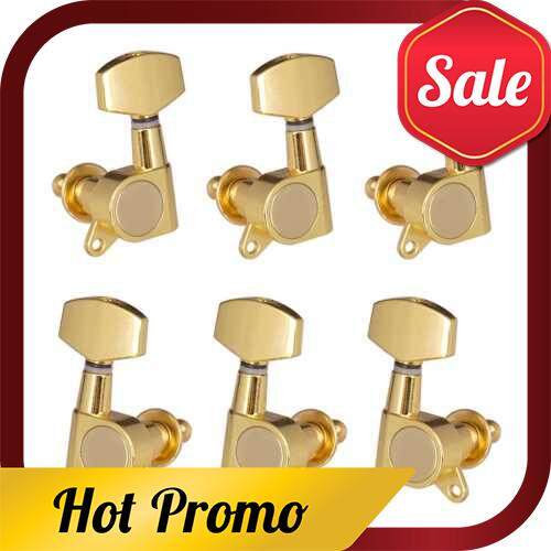 6pcs Sealed Guitar String Pegs Locking Tuners 3L3R Tuning Pegs String Tuners Electric Acoustic Guitar Tuner Machine Heads Knobs 3 Left 3 Right (Gold)