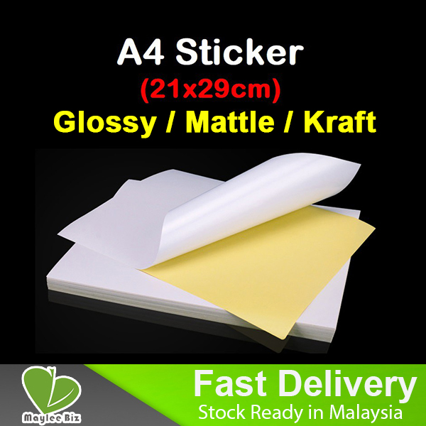 10Pcs/50pcs Glossy / Mattle / Kraft Brown A4 21x29cm Sticker Paper Inkjet / Laser Printing all kind of Printer