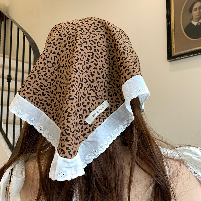 Retro Spice Girls Leopard Print Headscarf Dual Use Satin Thin Edge Scarves Leopard Print Turban Hair Scarf Hair Accessories - 5