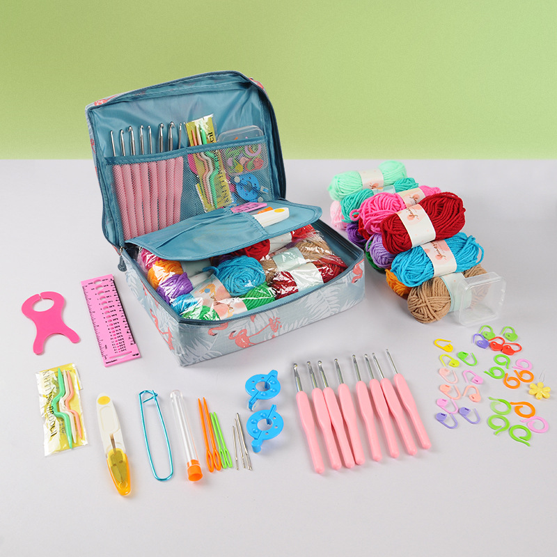 59 PCS Crochet Kit Set DIY Sewing Hook Beginner Knitting Crochet Soft Grip Wool Crochet Tools Benang Kait Crochet Bag