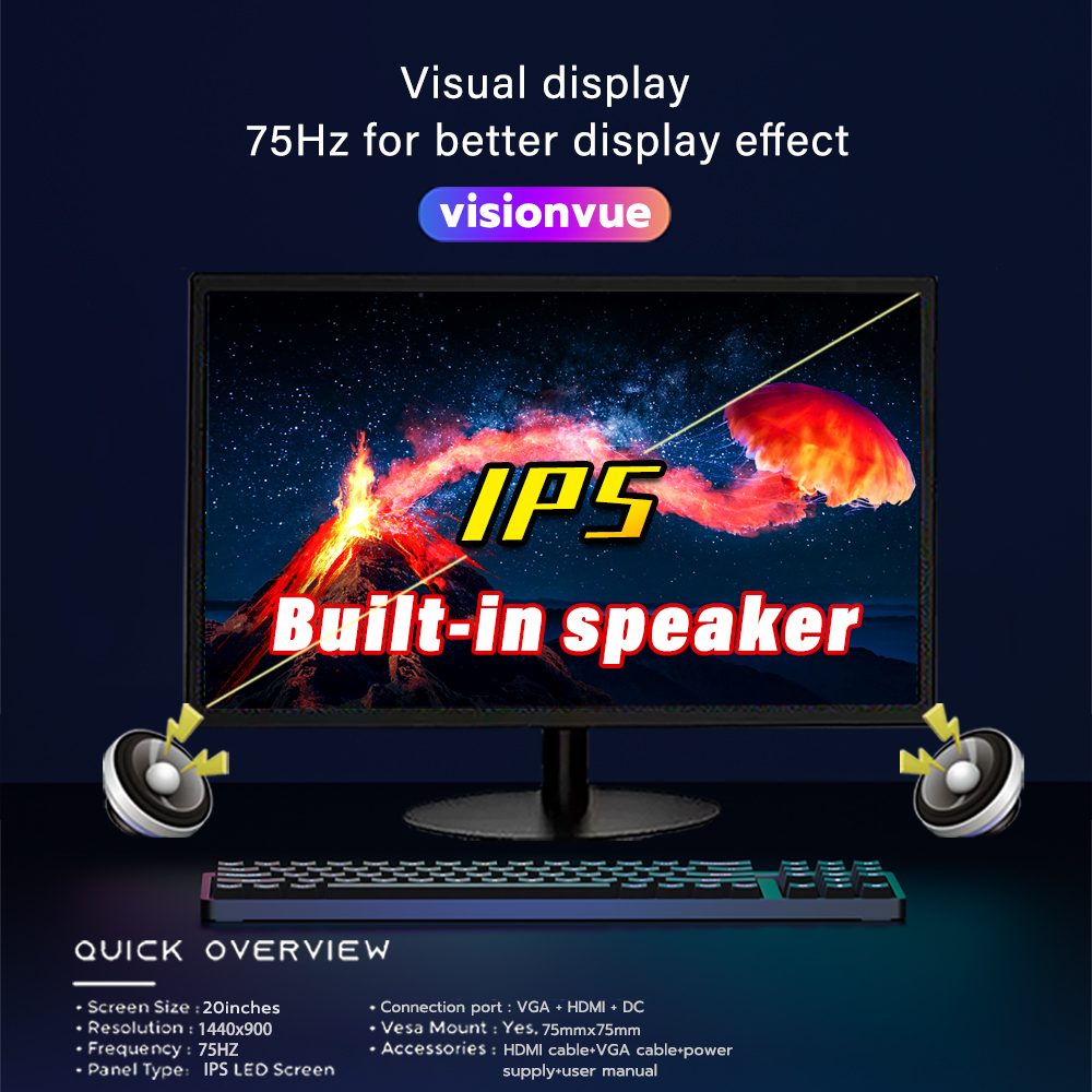 (New Arrival + Free Gift) Vision Vue Pc Monitor 19-24 Inch Curved Gaming Monitor 75Hz with Speaker 27 Inch Lcd Monitor Hdmi Fhd 165Hz Display Screen