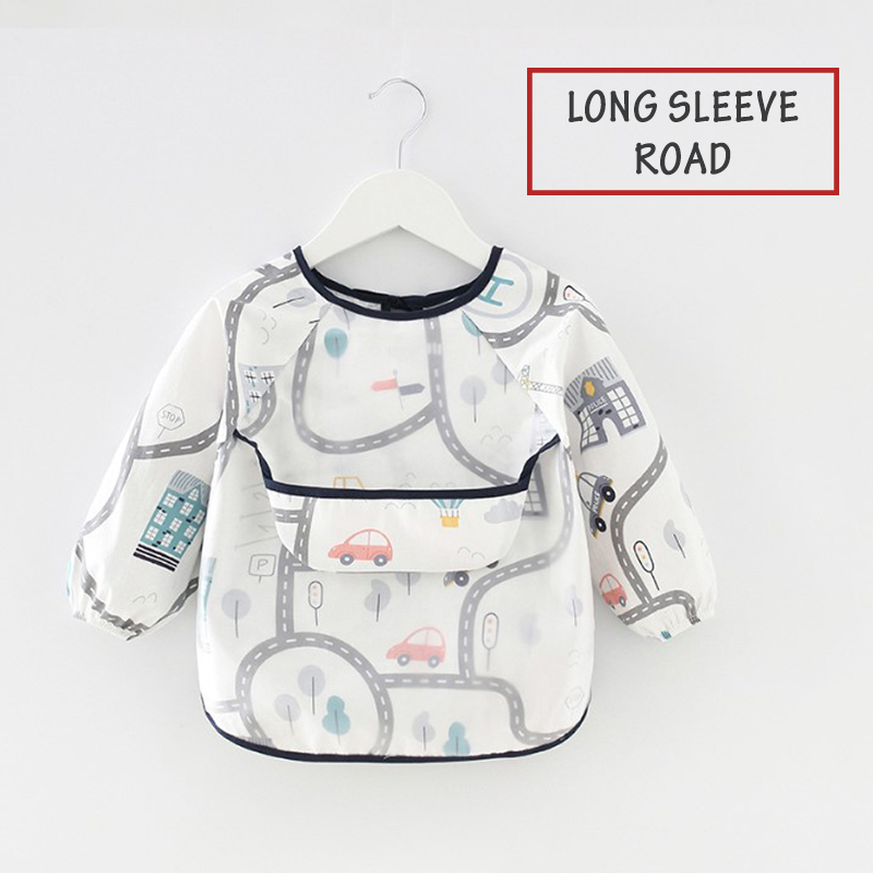 Baby Waterproof Feeding Bib Easy Wipe Wash Short Long Sleeve Bib Foldable Kid Baby Self Feeding Shirt Protection Apron
