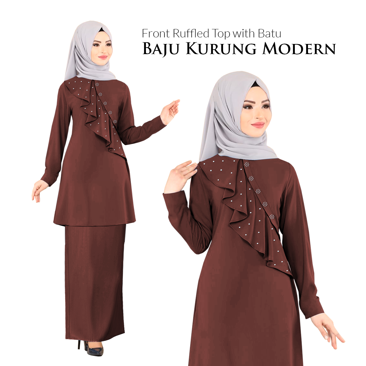 Harga KM Fashion Front Ruffled Top with Batu Baju Kurung Modern (Hot Item) (New Arrival) Terkini