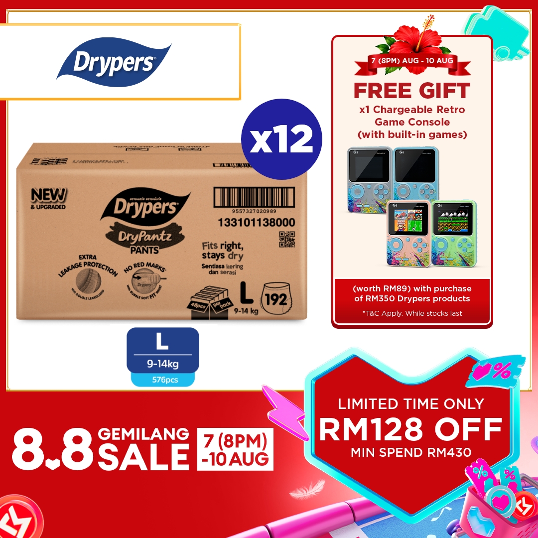 [Upgraded] Drypers DryPantz Baby Diaper M58/L48/XL42/XXL36 (12 packs) - Bubble Soft Fit Waist Baby Pants