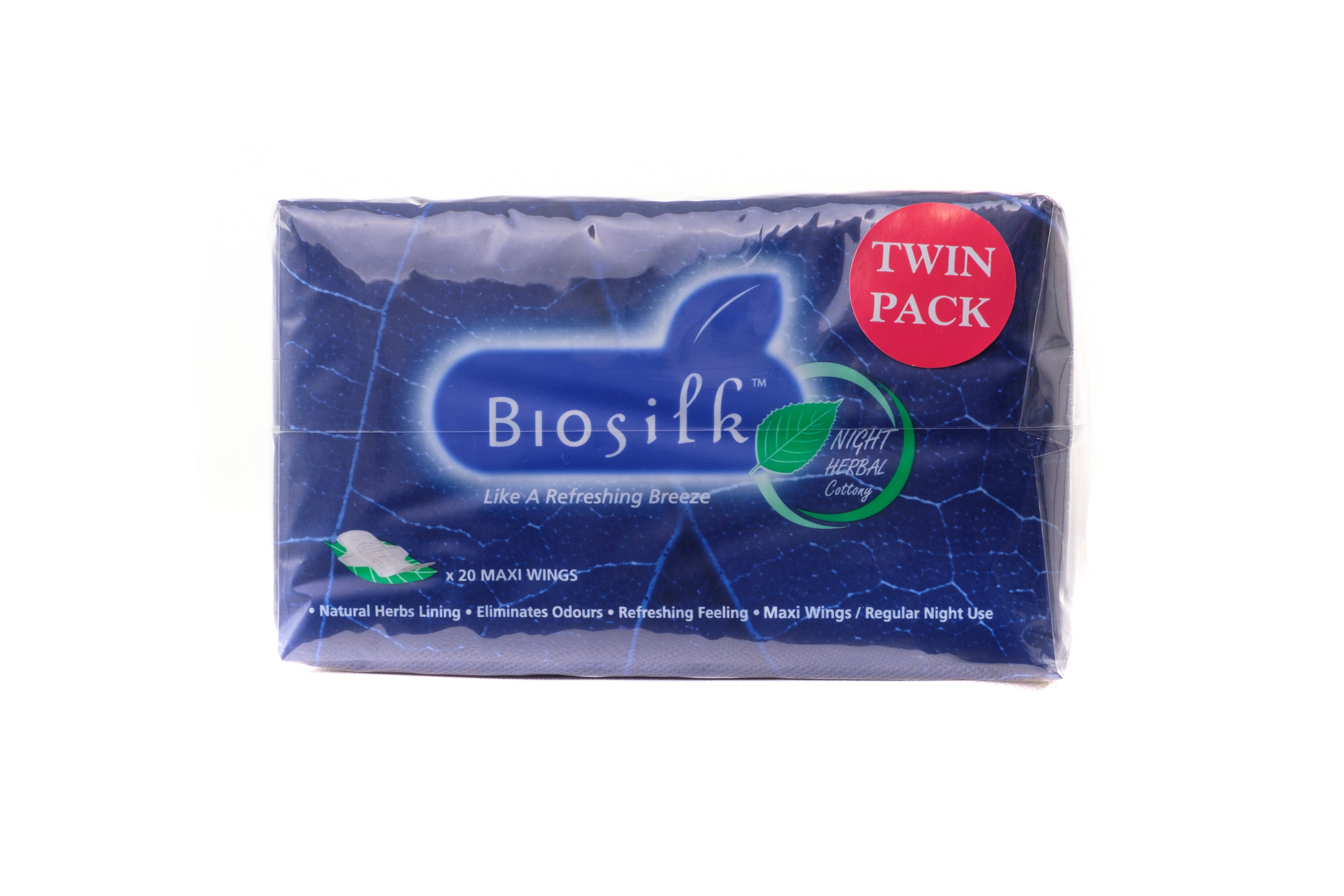 Biosilk Herbal Maxi Nightuse Twin Pack Sanitary Napkins / Pads 29cm x 20's x 2