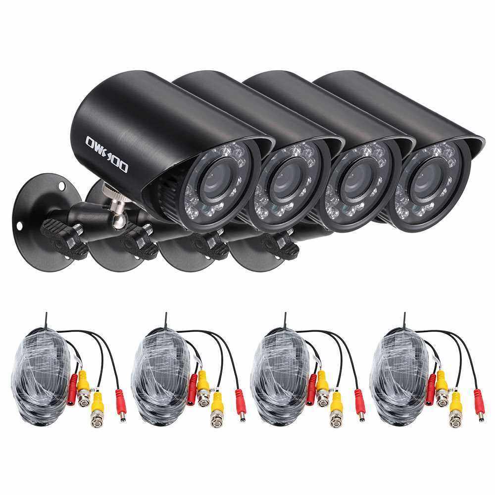 OWSOO 4*720P 1500TVL AHD Waterproof CCTV Camera + 4*60ft Surveillance Cable Support IR-CUT Night View 24pcs Infrared Lamps 1/4 CMOS for Home Security NTSC System (Eu)