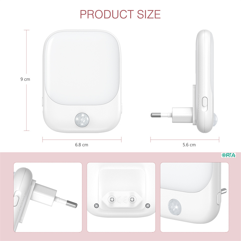 ORIA Plug in Night Light 2 PCS Night Lights Plug in Walls with 5 Levels Brightness Adjustable 3 Lighting Modes Eye-Friendly Warm White Motion Sensor Night Light for Bedroom Hallway Stairs