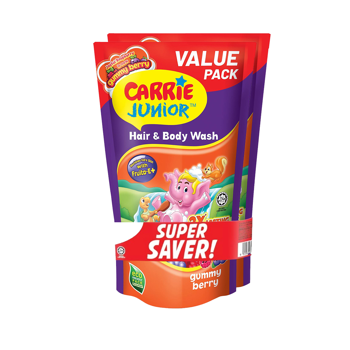 Carrie Junior Kid Hair and Body Wash Refill Pouch | Sabun Mandian 500g ( Single pack | Twin pack ) [ Cheeky Cherry | Groovy Grapeberry | Double Milk | Joyful Raspberry ]