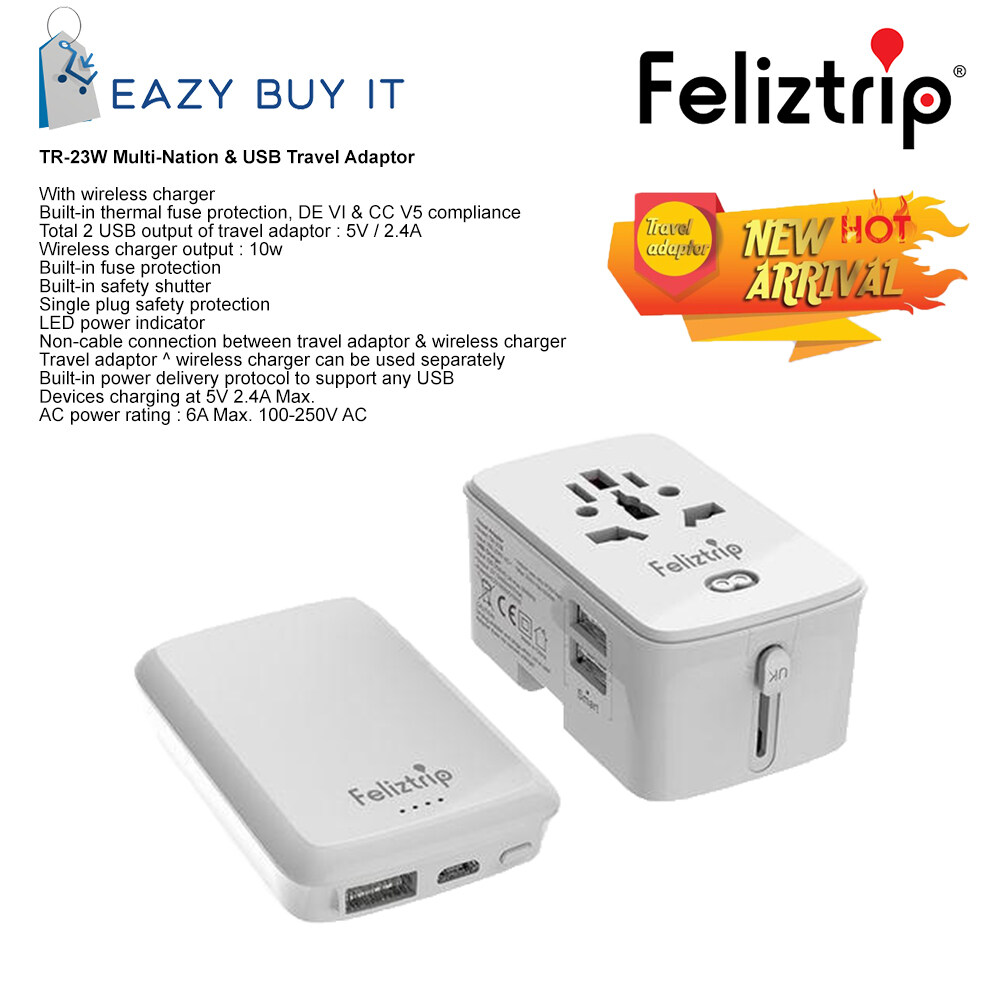 【READY STOCK】 FELIZTRIP MULTI-NATION & USB TRAVEL ADAPTOR WITH POWER ADP TR23W/TR23B