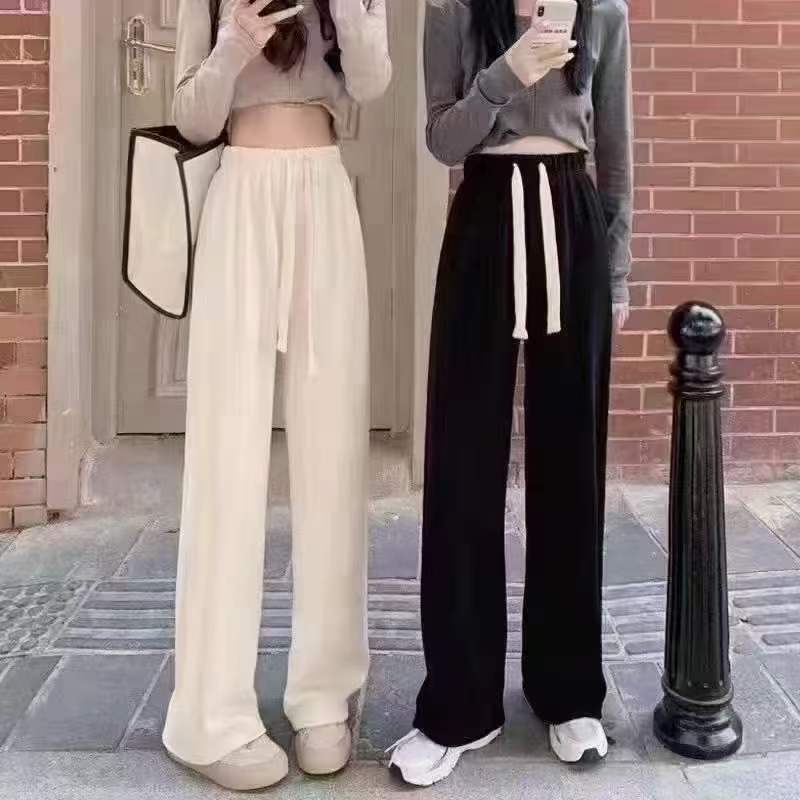 [AA Pink Bubble] Autumn and Winter New Versatile Chenille Cream Pants for Women 2023 Women's Corduroy High Waist Drawstring Wide-Leg Pants Are Fashionable and Comfortable