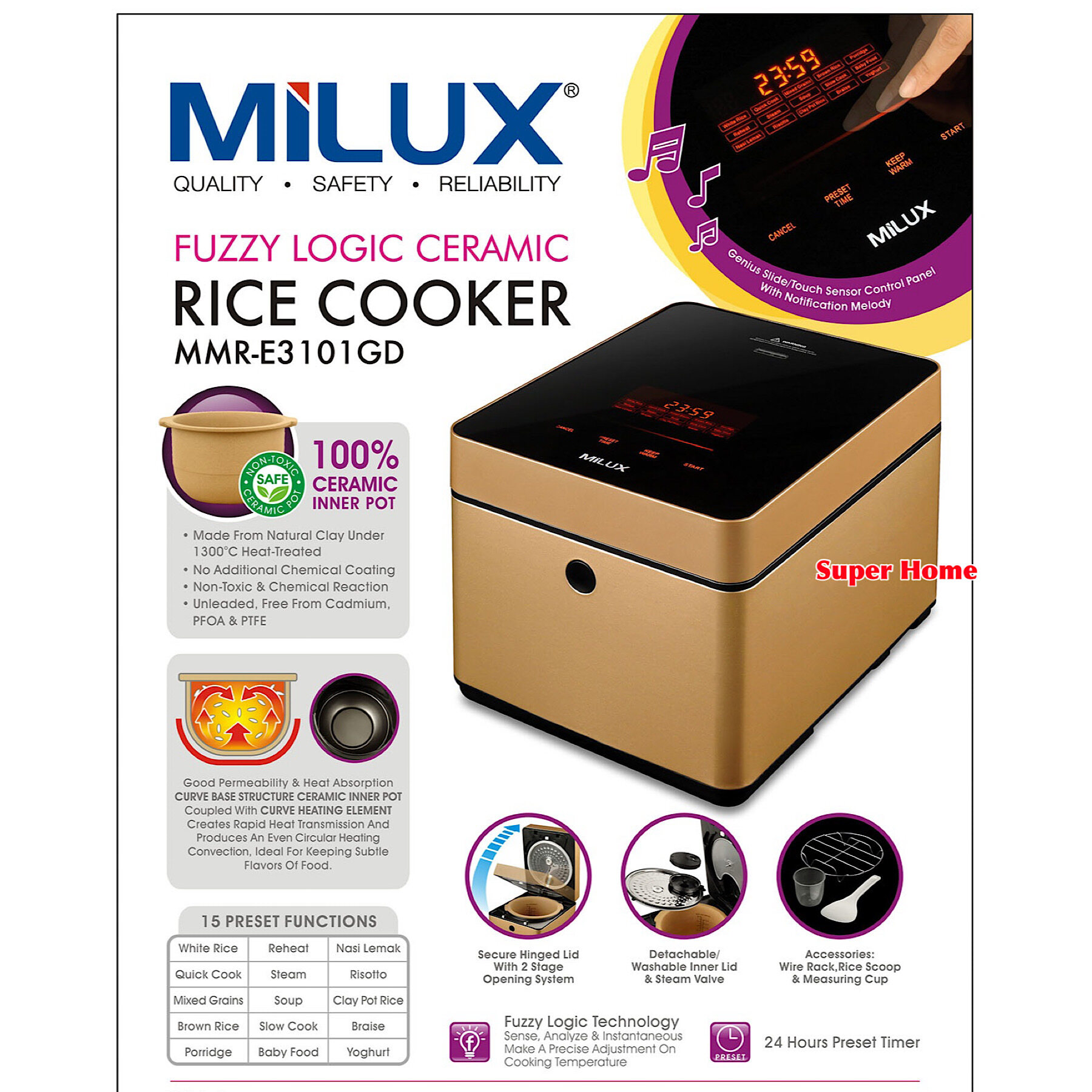 Milux Ceramic Rice Cooker MMRE3101GD Milux Fuzzy Logic Rice Cooker