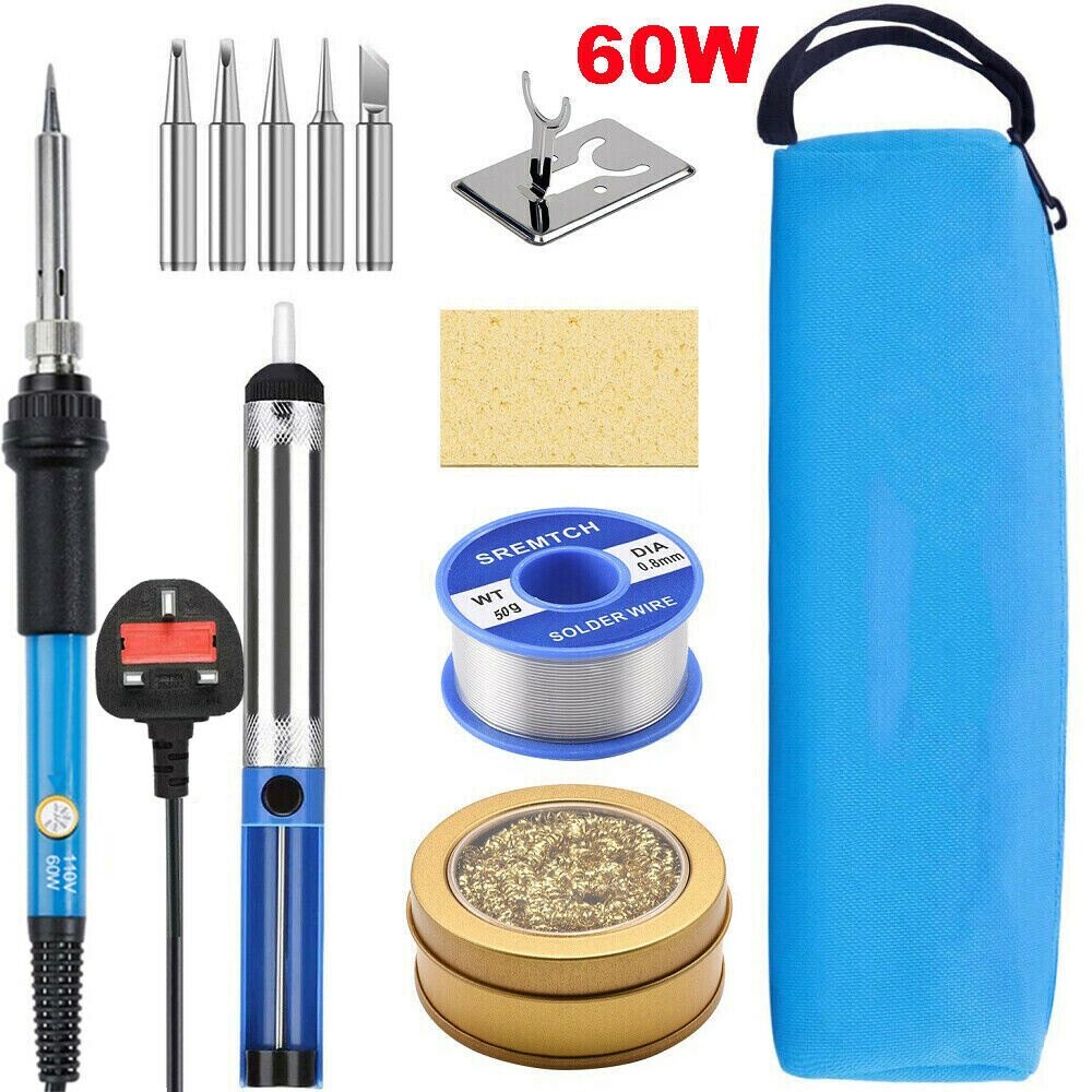 220V Adjustable Temperature Soldering Iron Kit Solder Welding Ceramic Heater Soldering Tips Desoldering Pump Solder wire Soldering iron tips