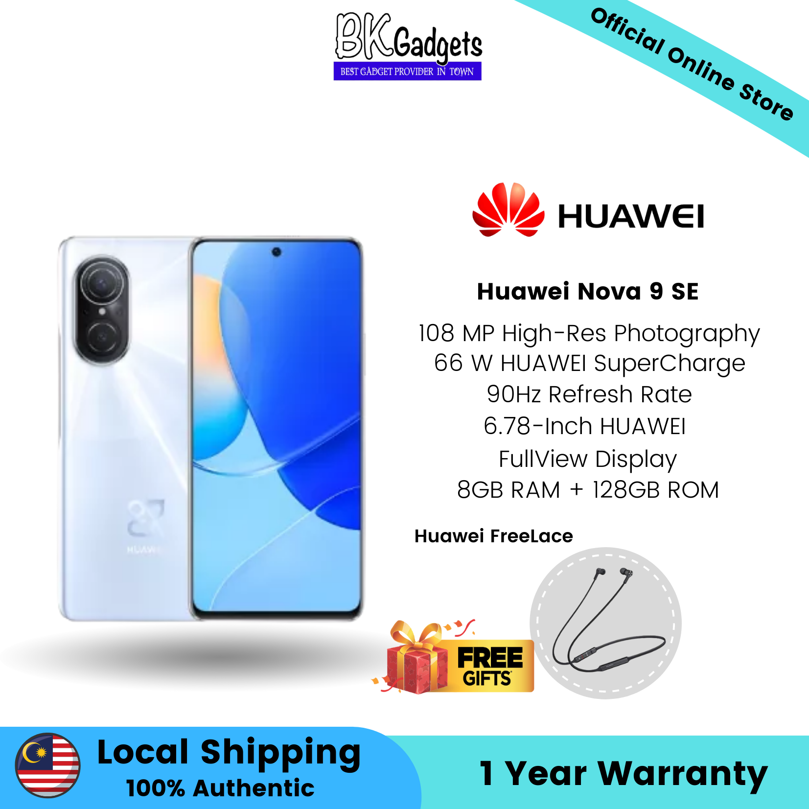 Huawei Nova 9 SE - 8GB + 128GB  90Hz Refresh Rate  66W HUAWEI SuperCharge