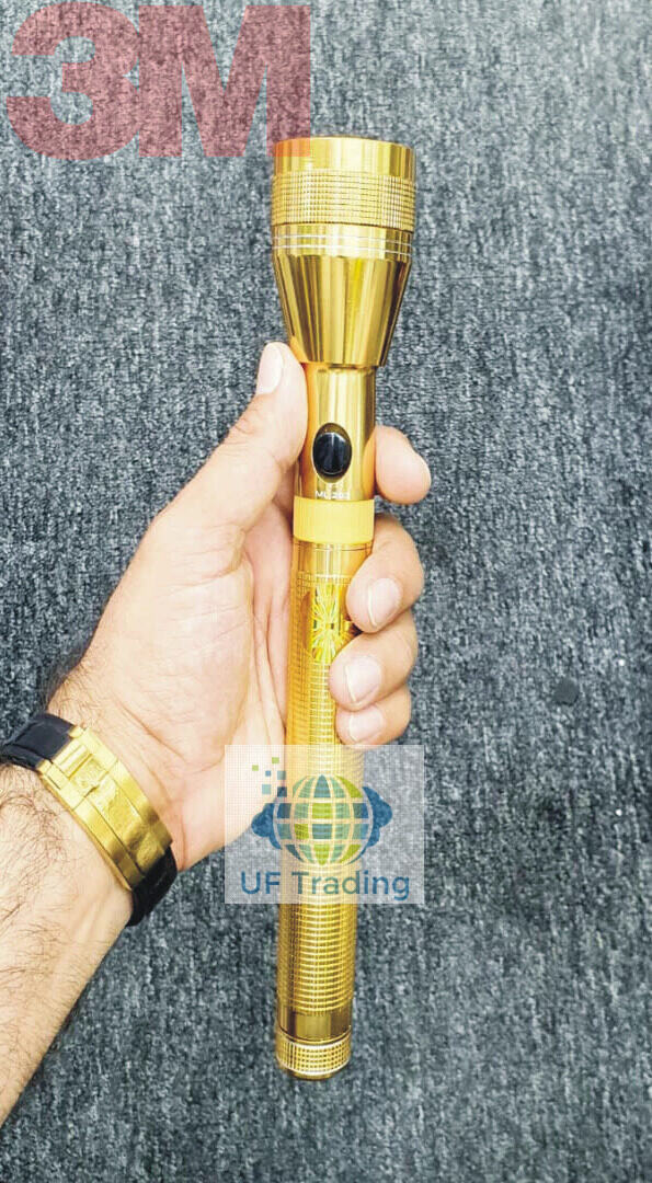 [ Heavy Duty Torch ] MEGA LIGHT GOLD ML 203 2 YEAR WARRANTY USA POWER BULB GOLD COLOR WITH EXTRA BATTERY & LED BULB (3 BATTERY SIZE) GOLDEN COLOR LAMPU SULUH