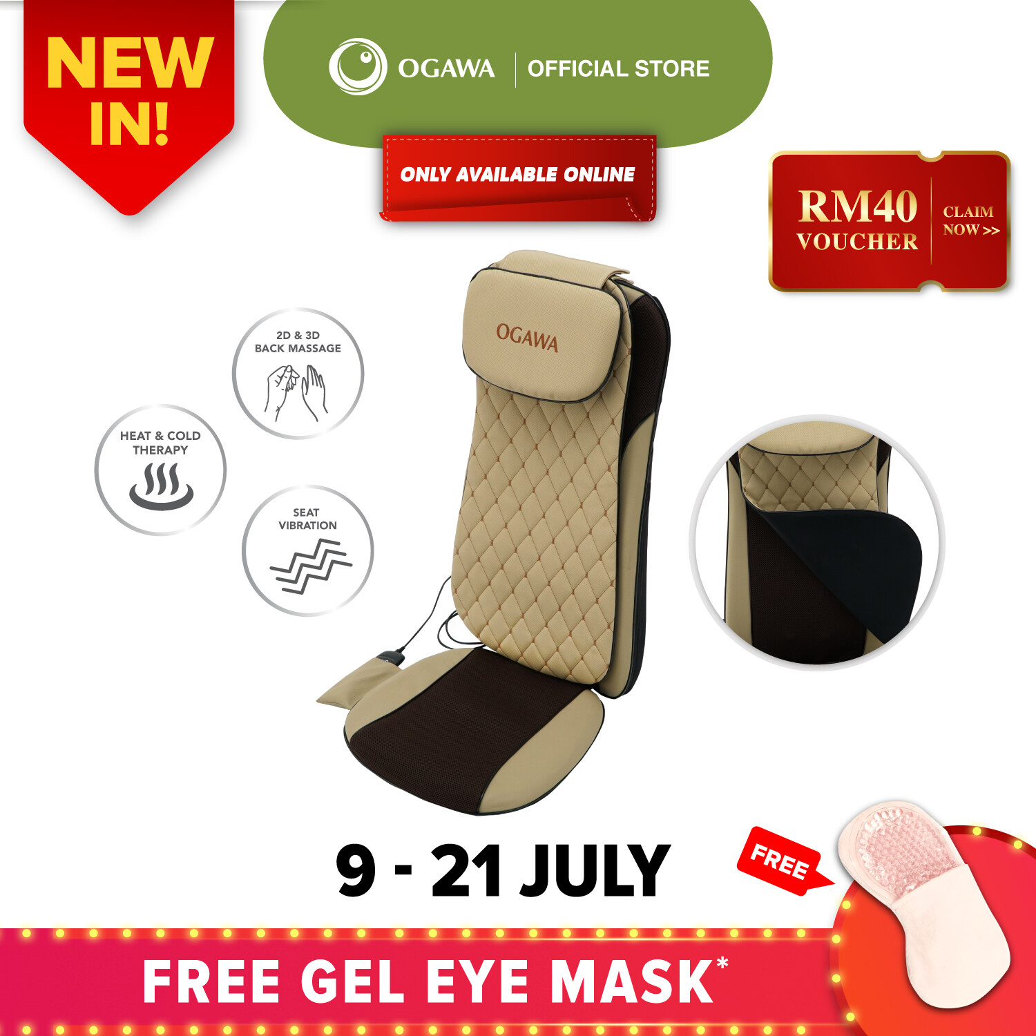 OGAWA Mobile Seat XE Duo Pro Portable Massage Cushion Free Posture Corrector
