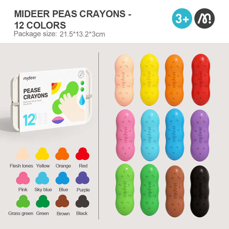 Mideer Washable Beeswax-based Peas Crayons - 8 / 12 / 24 Colors