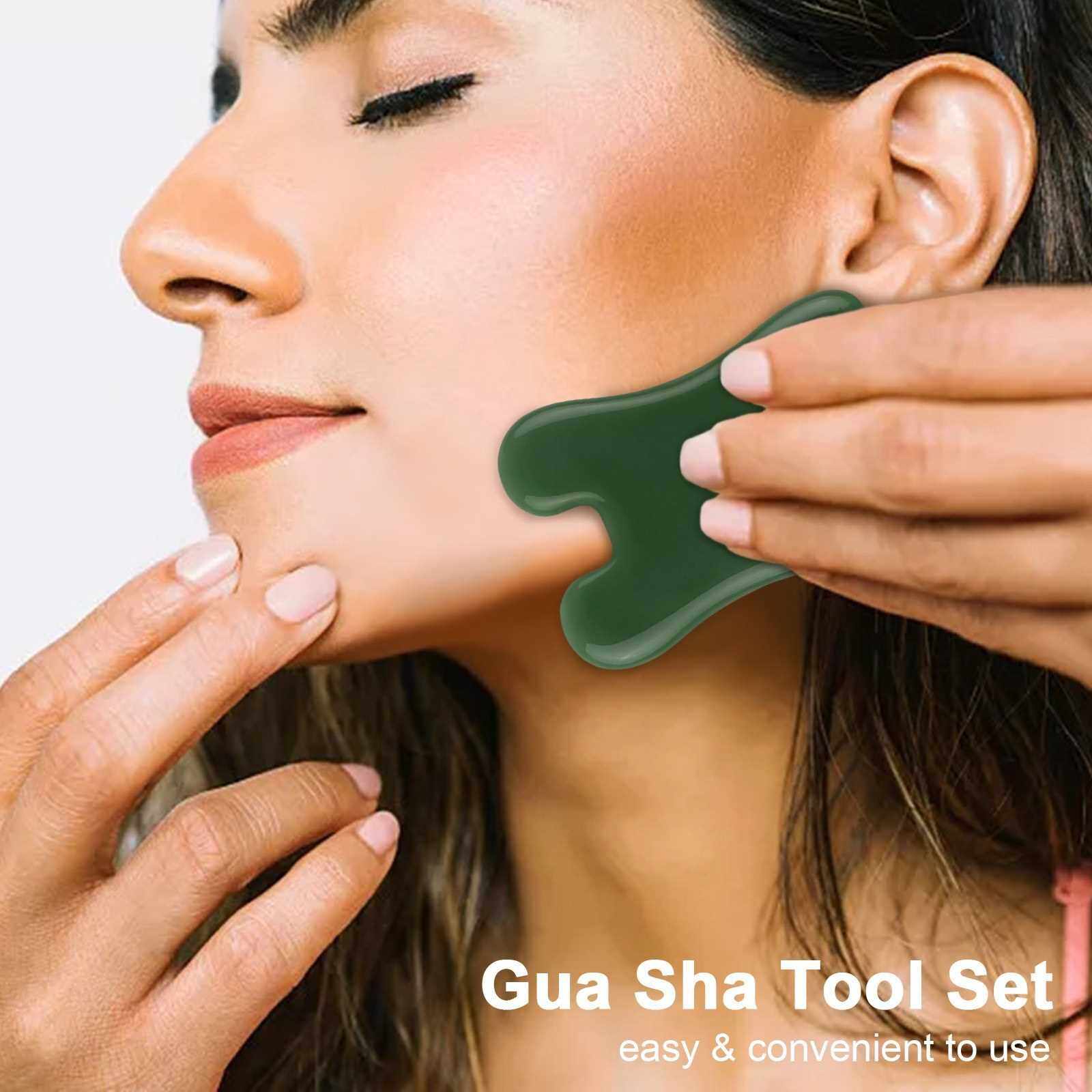 BEST SELLER 2 Pack Gua Sha Board Jade Stone Guasha Scraping Massage Tool Facial Massager for Face Eyes Neck Body Massage Skin Lifting & Tightening (Standard)