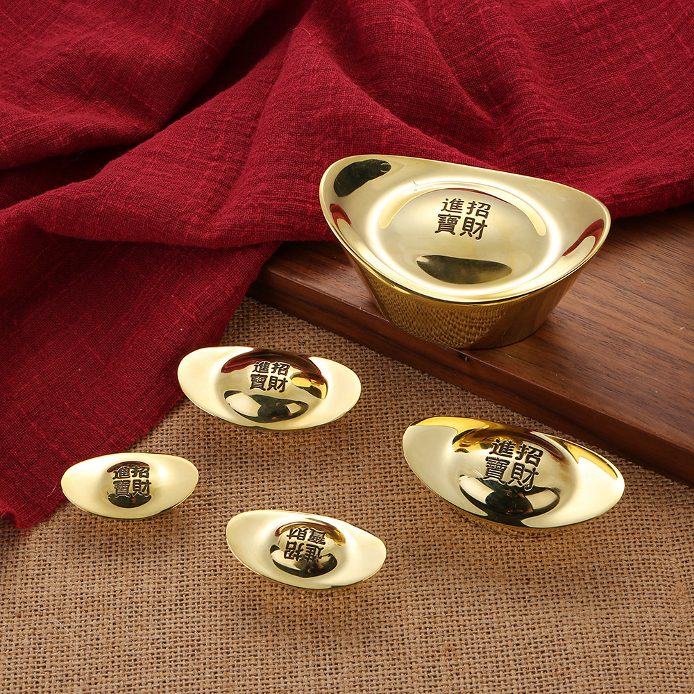 [Fortune Destiny] Feng Shui Golden Copper Yuan Bao 4cm /5cm / 7cm/ 8cm/ 9cm (Solid) 铜亮面金元宝摆件实心大元宝实心供奉用品金属工艺品 铜元宝摆件