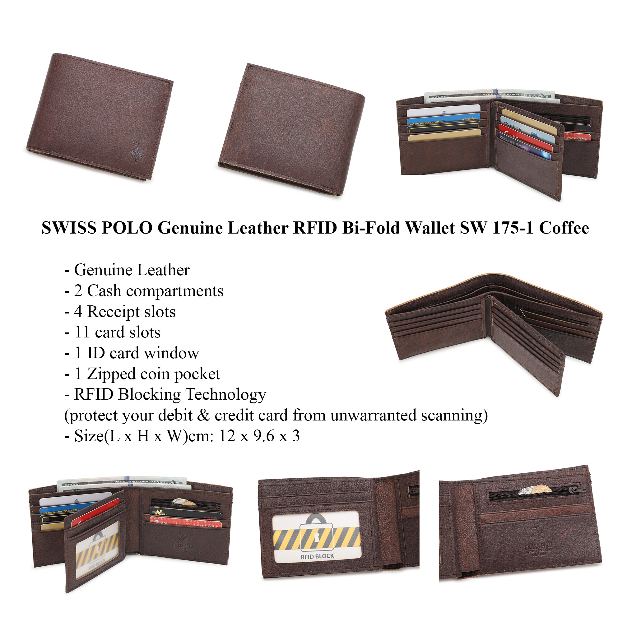 SWISS POLO Genuine Leather RFID Short Wallet SW 175-1 COFFEE