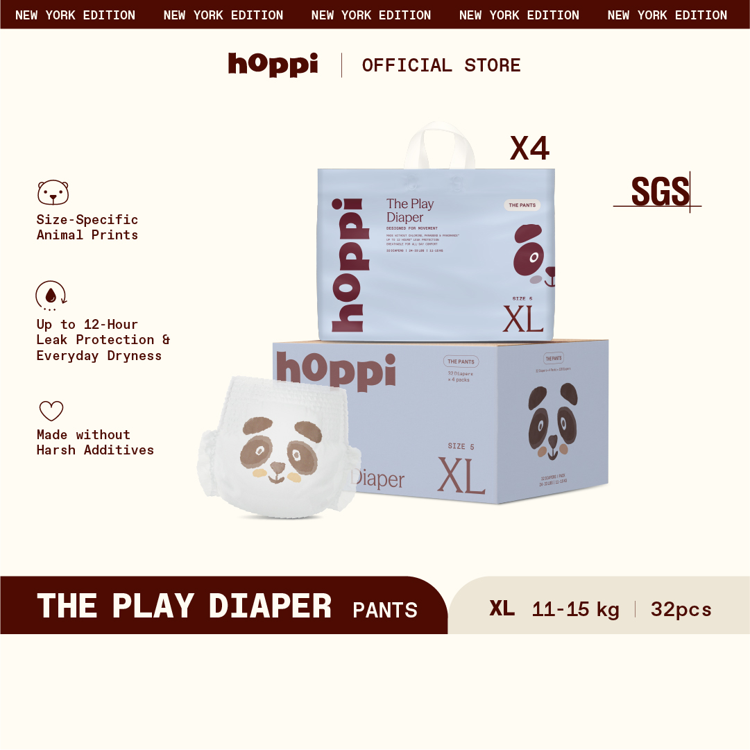 (Carton) Hoppi Play Diaper Pants INSTANT ABSORPTION (M168/L152/XL128/XXL112) x 4 Packs