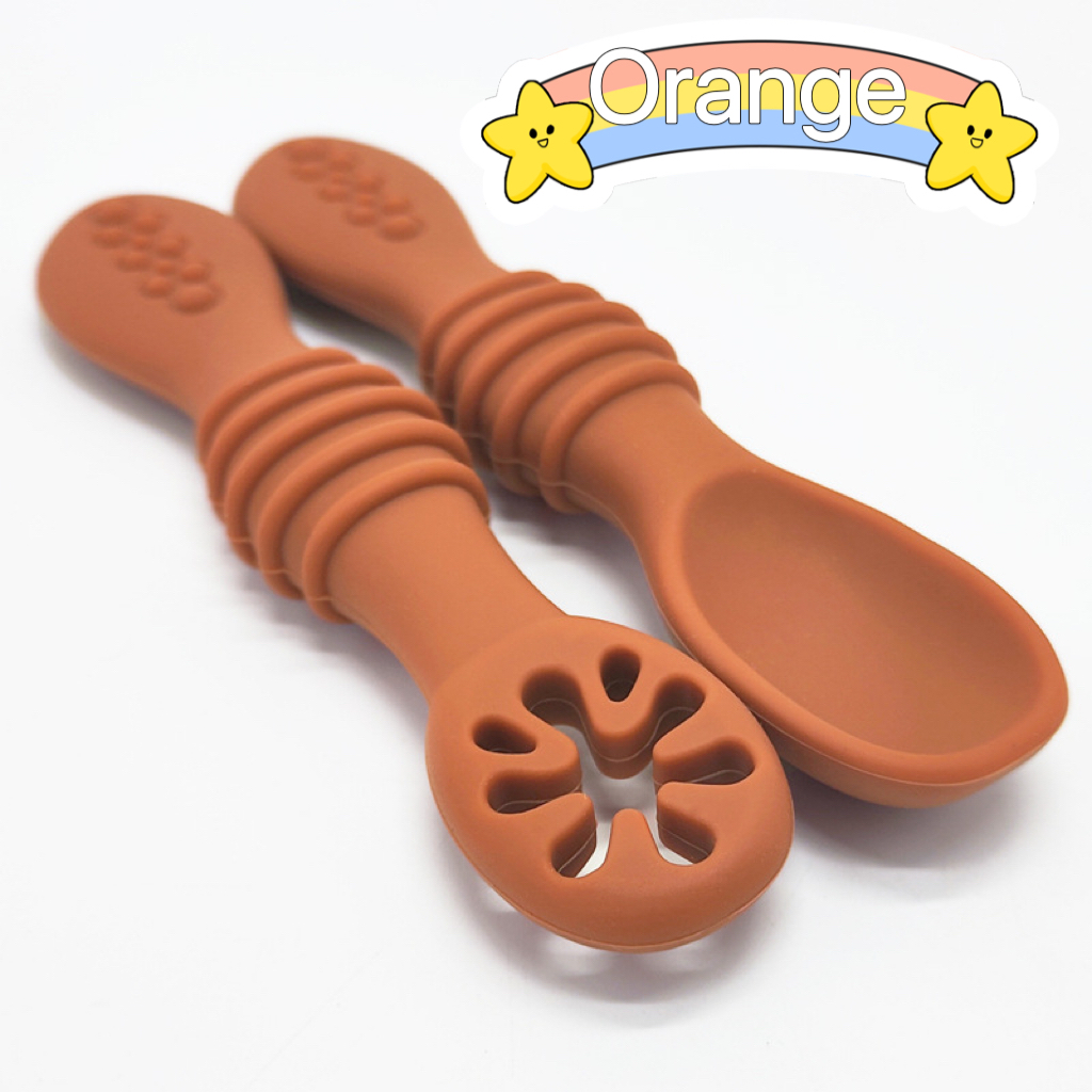 2pcs Food Grade Baby Spoon Silicone Teether Toy Learning Feeding Scoop Newborn Training Utensils BPA Free