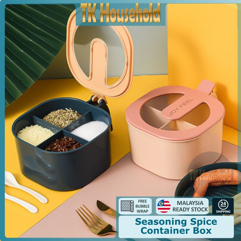 4 Grid Seasoning Box Spice Pots Salt Pepper Spice Jar Kitchen Spice Storage Box Spice Container [TK Household]