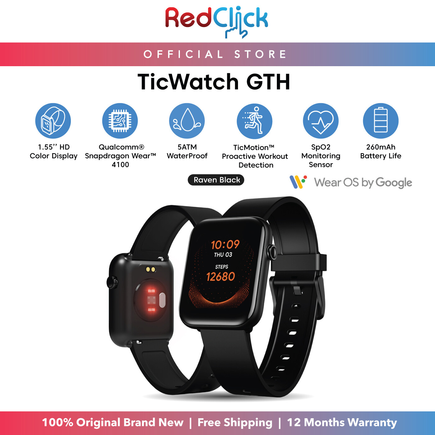 Mobvoi TicWatch GTH 1.55" HD Color Display 5ATM Waterproof Compatible With Mobvoi App