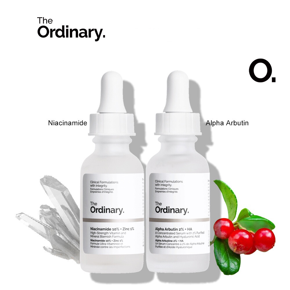 The ordinary bộ dưỡng trắng sáng da niacinamide 10% + zinc 1% and alpha arbutin 2% + ha - 2×30ml
