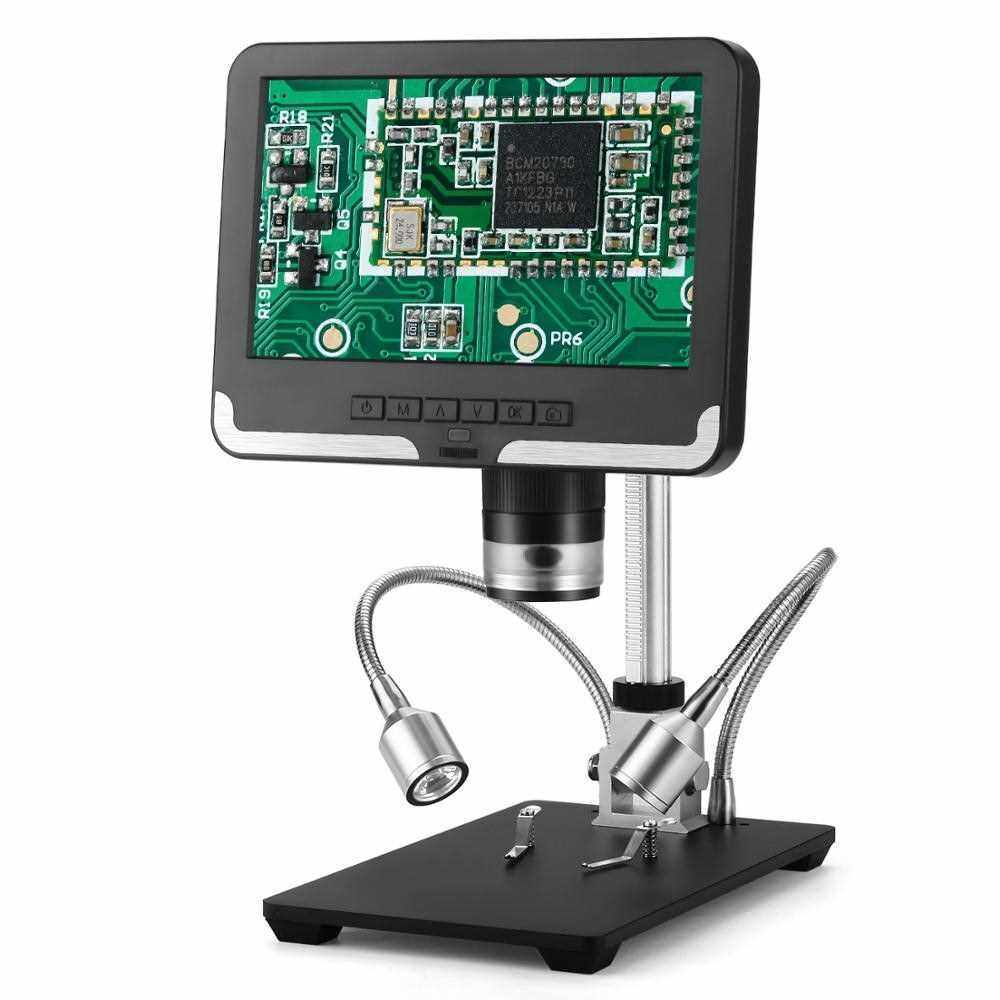 AD206 7 Inch LCD Screen 2.0MP 200X Digital Microscope Industrial Inspection Electron Microscope Mobile Phone Repairing PCB Soldering SMT Microscopes with Remote Control (Black)
