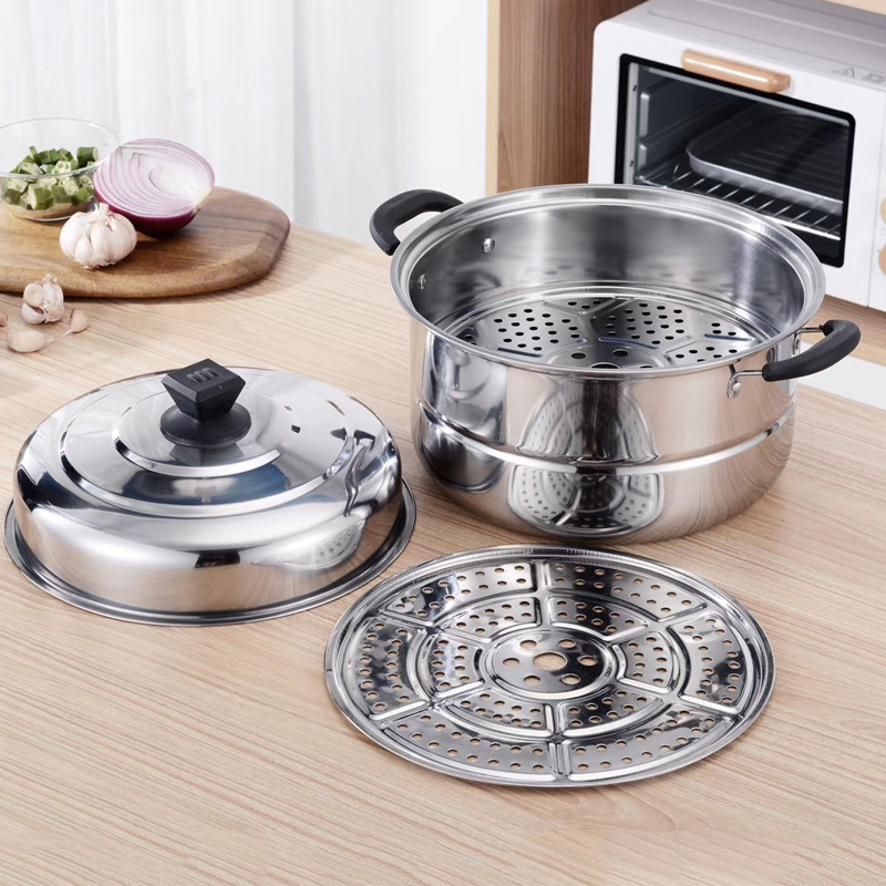[QQ tiny spot]N5JV Wholesale Stainless Steel Three-Layer Steamer Multi-Functional Soup Steaming Dual-Purpose Pot Thick Double Layer Soup Steamer Combination Cover Large Kitchen Storage