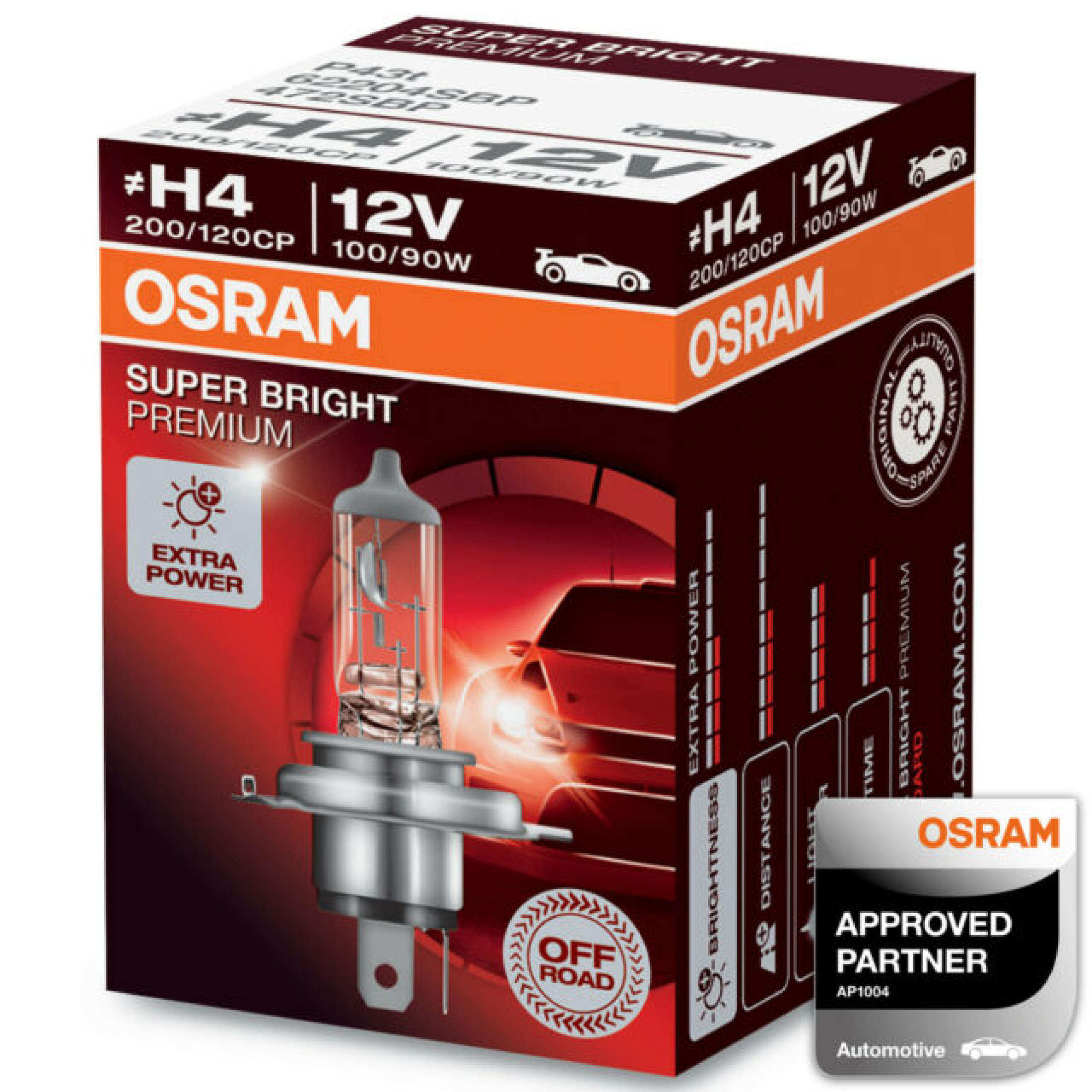 OSRAM H4 100W Headlight Bulb P43T 62204SBP 12V Super Bright Premium 200 120CP 472SBP