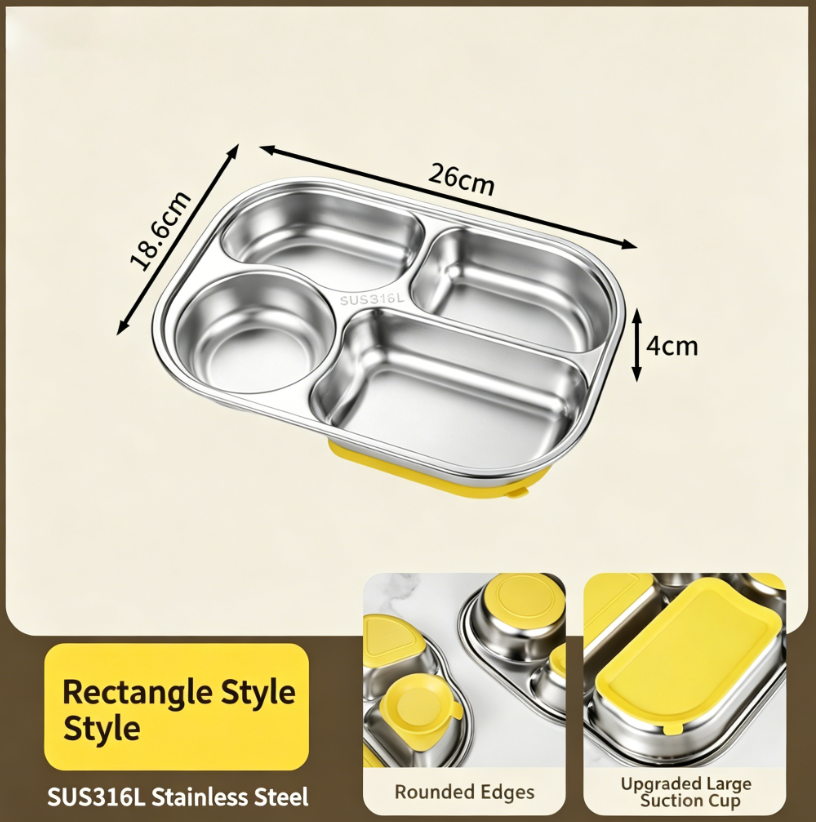 Plate 316L Stainless Steel Compartment Plate Baby Suction Plate Complementary Food Plate Kindergarten Special Tableware