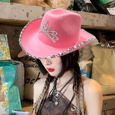 Pink Cowboy Hat with Tiara - Wild West Costume Accessory