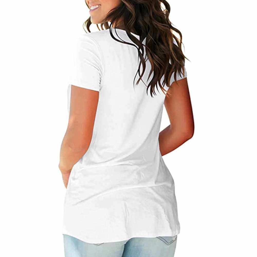 People's Choice New Fashion Women T-shirt Solid Color V Neck Short Sleeve Rounded Hem Long Casual Party Wear Summer Tops (White)