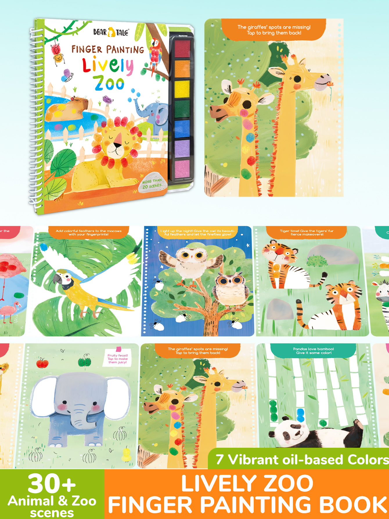 BEAR TALE DIY Coloring Book for Finger Painting 7 Safe Colors Washable and Non-Toxic Early Educational Color Awareness for Kids Aged 3+