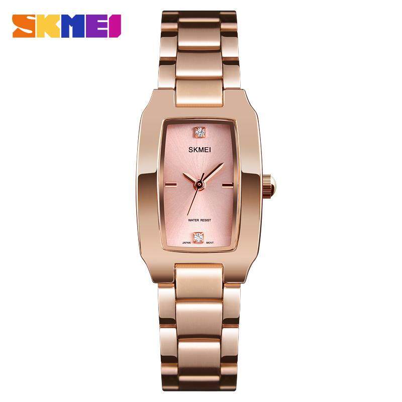 SKMEI Top Luxury Brand Fashion Elegant Womens Watches Square Creative Quartz Clock Women Casual Sports Waterproof Watch Stainless Steel Wristband Women Watch