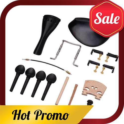 4/4 Full Size Violin Accessory Kit Chin Rest Chinrest Clamp Tailpiece 4 Tuning Pegs 4 Fine Tuners Tailgut Endpin Maple Bridge Spruce Sound Post (Standard)