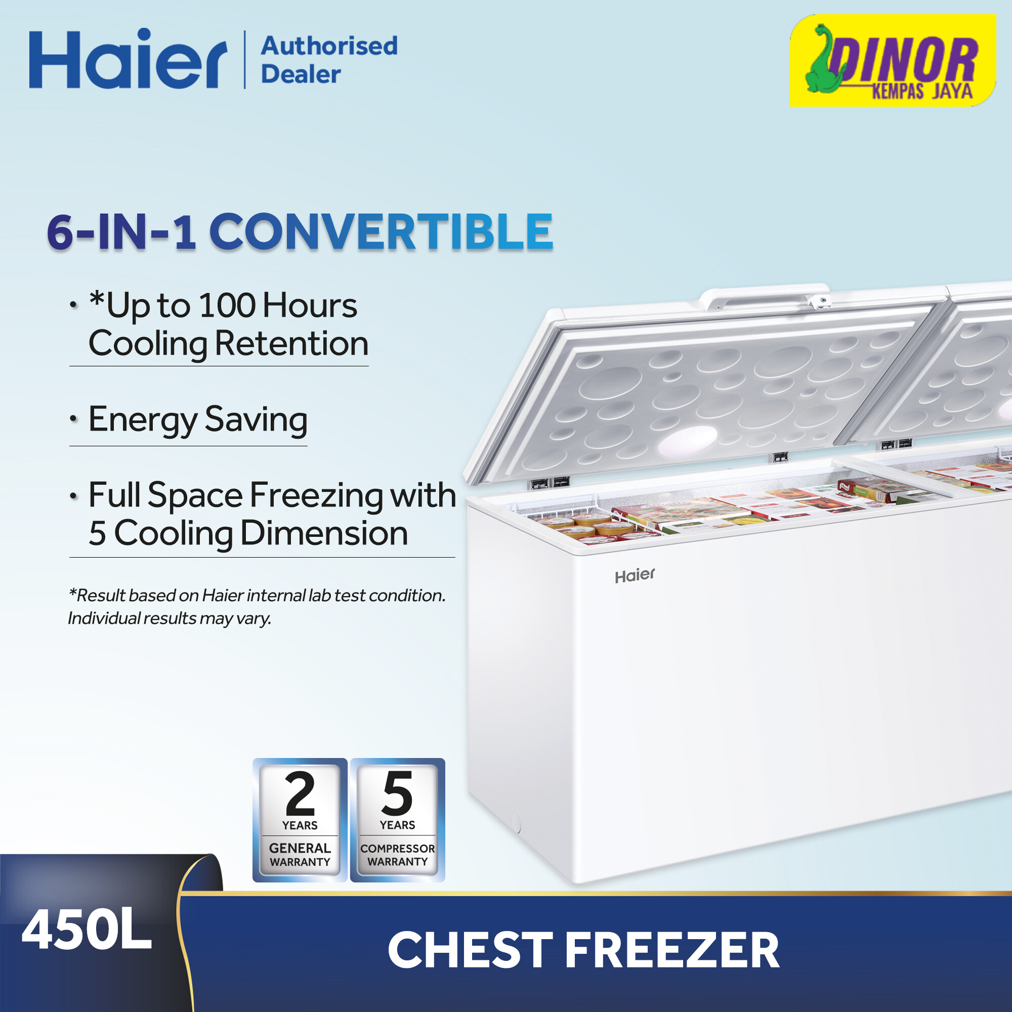 Haier 6in 1 Convertible Chest Freezer, 450L BD458HP / BD458HP Fridge