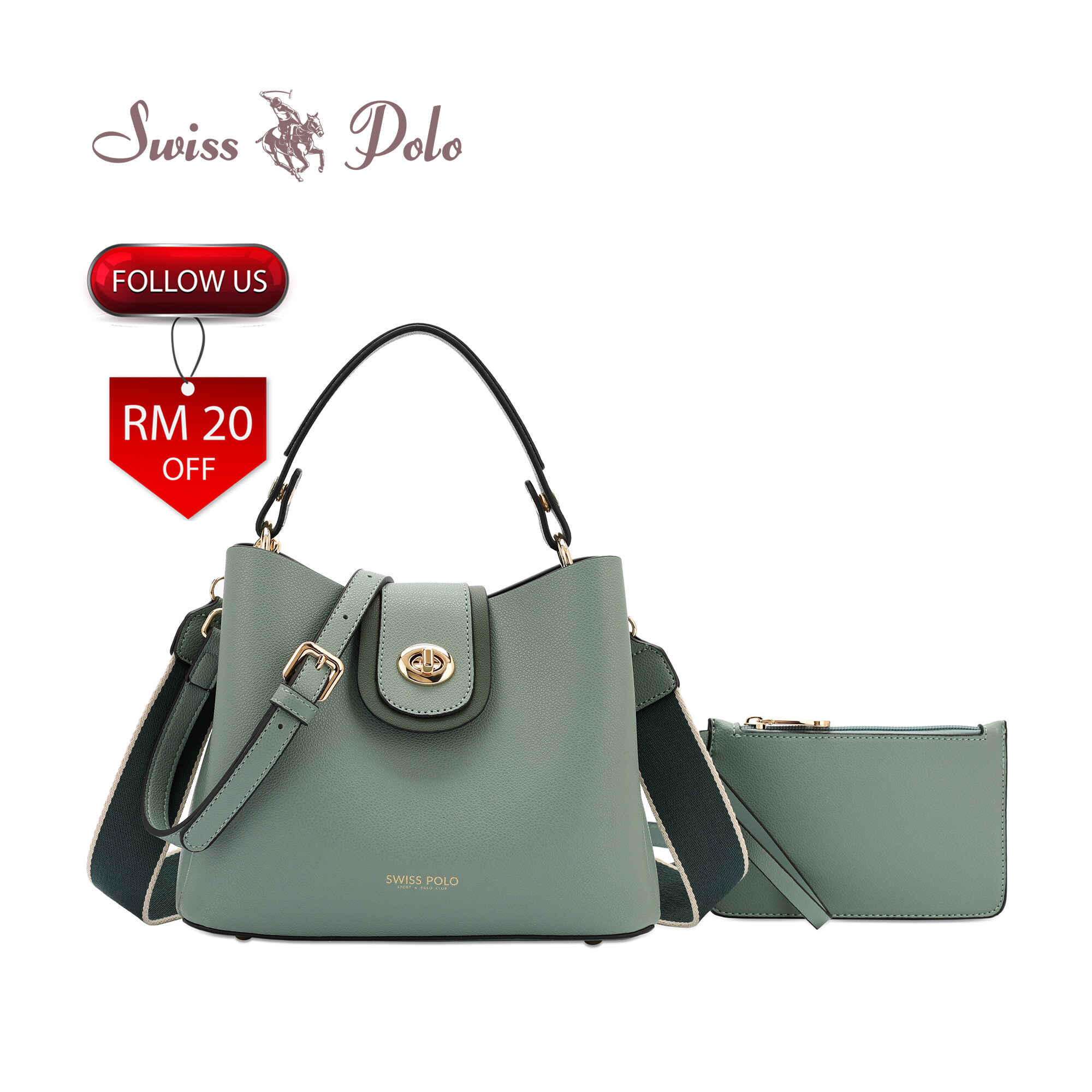SWISS POLO 2 In 1 Ladies Top Handle Sling Bag With Pouch HEA 98973-5 GREEN