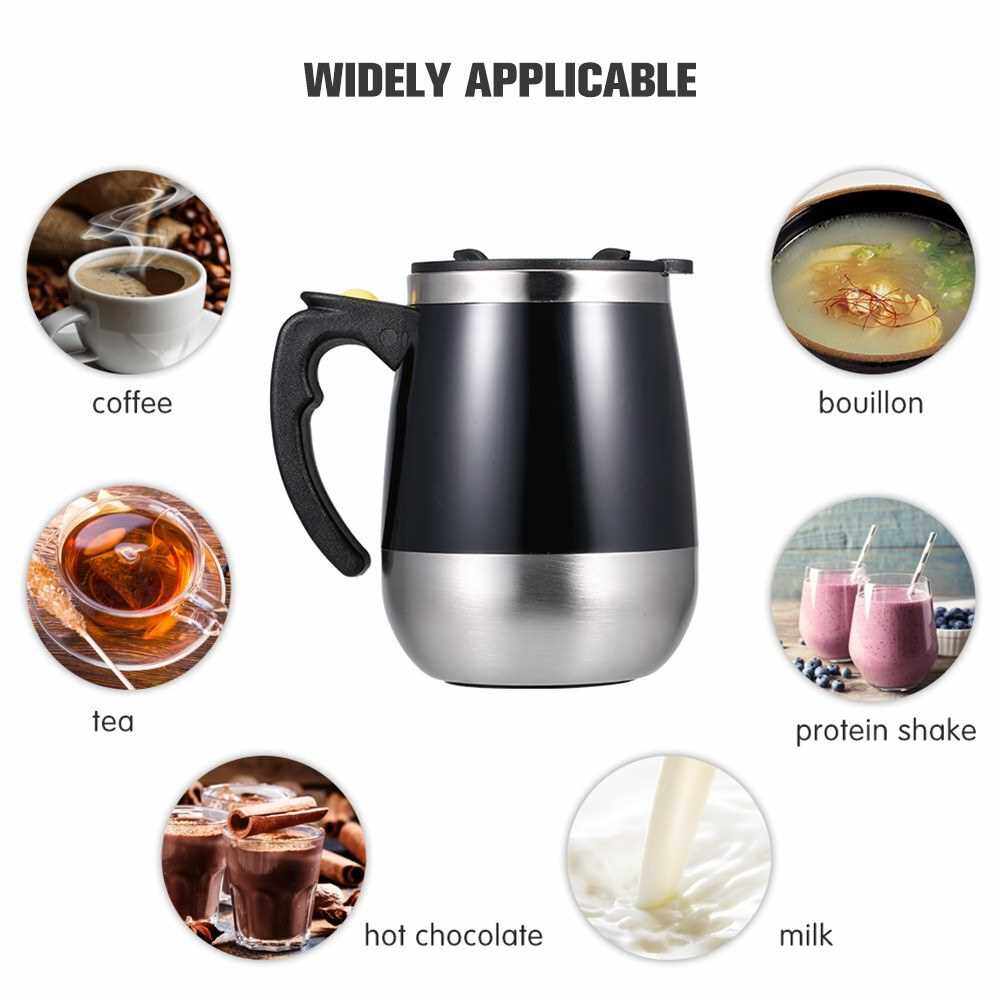Self Stirring Mug 450ml Coffee Cup Stainless Steel Inner Automatic Mixing Coffee Tea Hot Chocolate Milk Protein Shake for Home Office Travel (Yellow)
