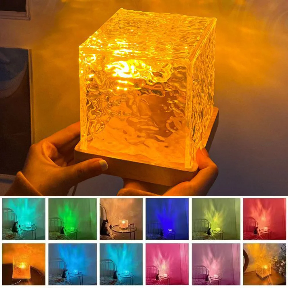 Lumens 16 color Water Ripple Light Wave Crystal Lamp RGB Color Changing Night Light with Remote Dimmable Cool Water Lights for Bedroom Living Room Wall Decor Ambient Lighting for Dinner/Bars/Game room水波纹台灯