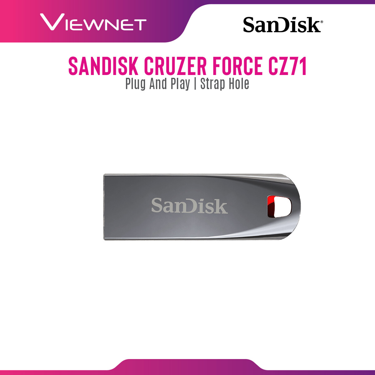 Sandisk Cruzer Force CZ71 USB Flash Drive with USB2.0 Connection, Metal Design, Strap Hole, Plug and Play
